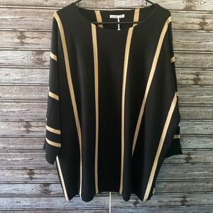 Vila Milamo Women's Sweater Sz 1X Black Beige Metallic Striped Dolman Sleeve NWT